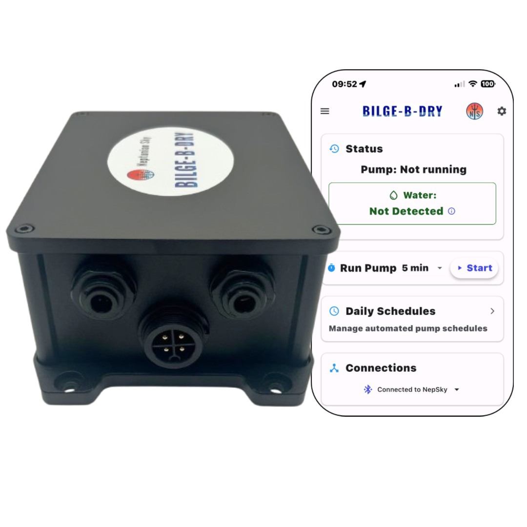 BILGE-B-DRY Dry Bilge System is the world's only smart device enabled, dry bilge system on the market with optional water sensor activation!